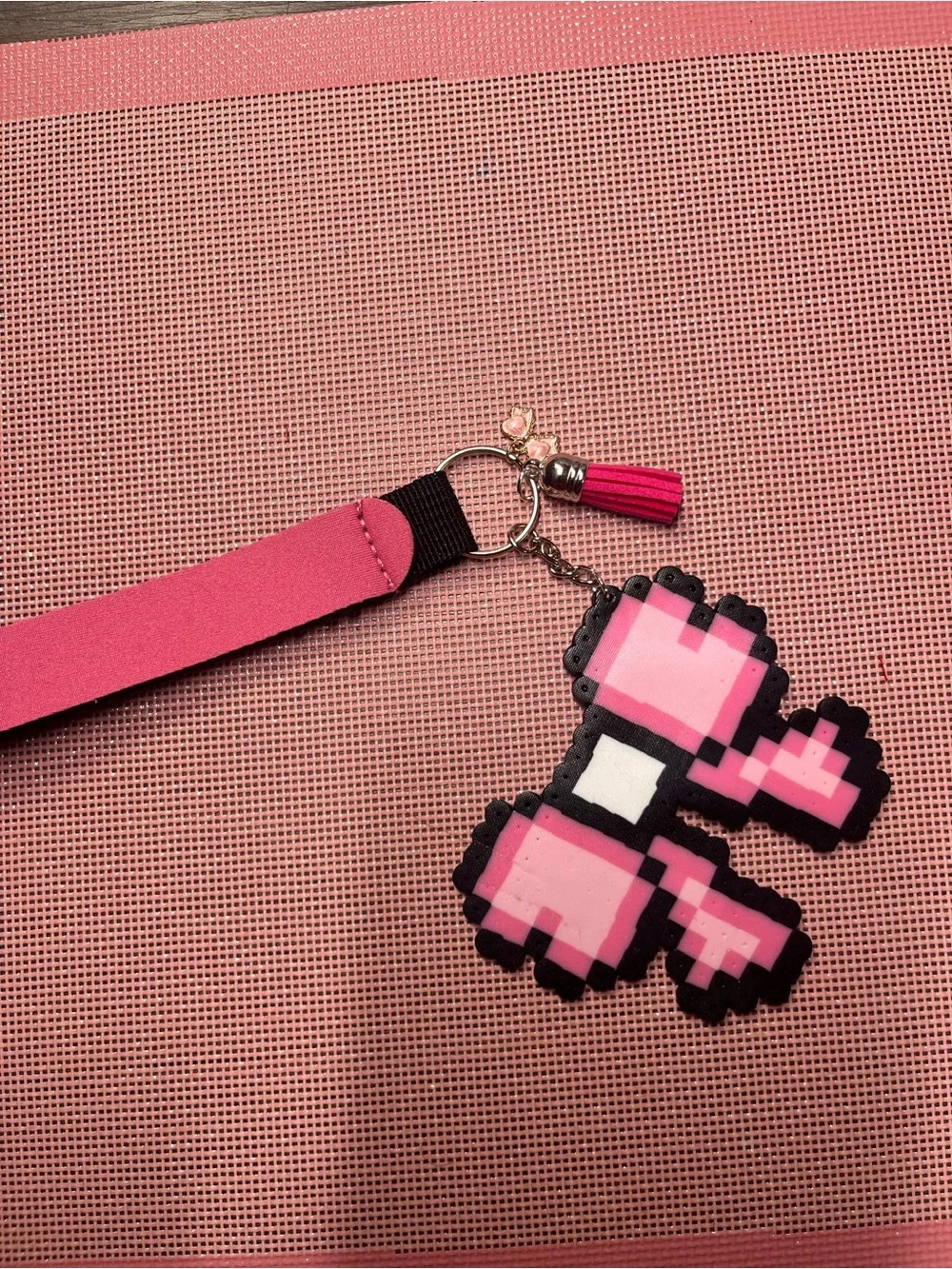 Pink Pixel Bow Kids Keychain Charm